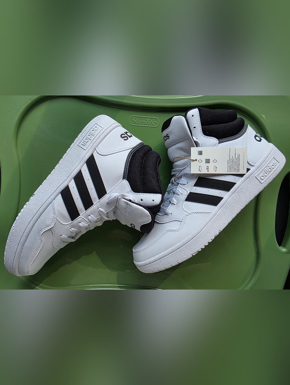 adidas Hoops 3.0 Mid GW3019 Men’s White High-Top Sneakers with Black Stripes - Picture 10 of 11